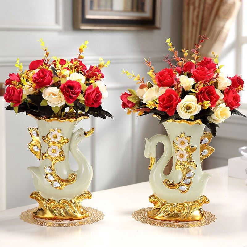 Ceramic Countertop Vase with Silk Flower Bouquet