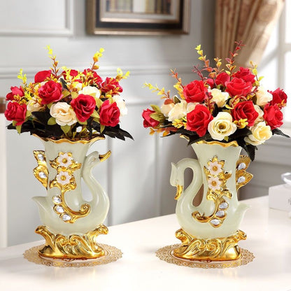 Ceramic Countertop Vase with Silk Flower Bouquet