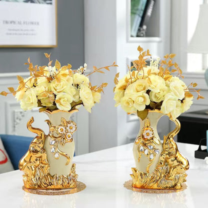 Ceramic Countertop Vase with Silk Flower Bouquet