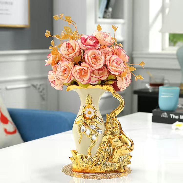 Ceramic Countertop Vase with Silk Flower Bouquet