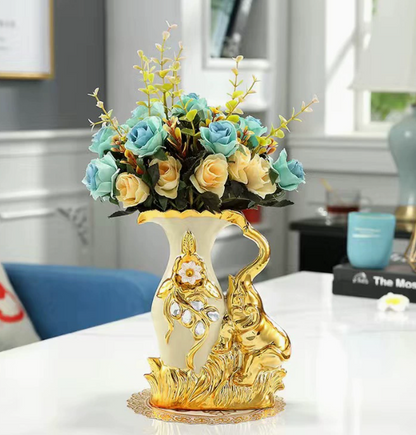 Ceramic Countertop Vase with Silk Flower Bouquet
