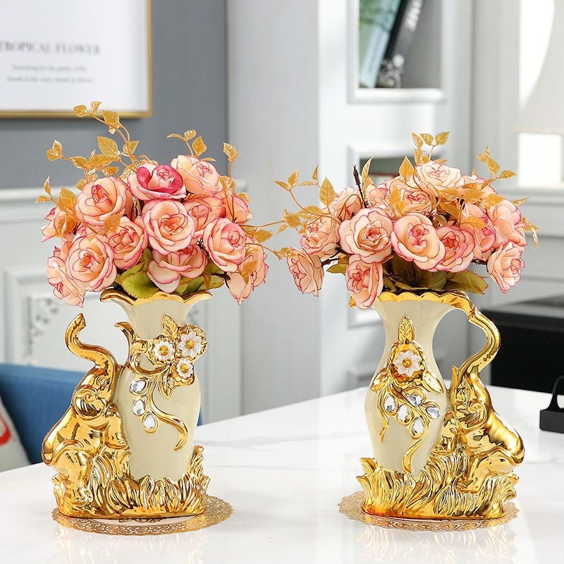 Ceramic Countertop Vase with Silk Flower Bouquet