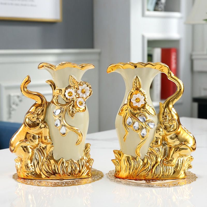 Ceramic Countertop Vase with Silk Flower Bouquet