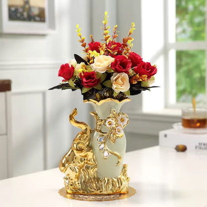 Ceramic Countertop Vase with Silk Flower Bouquet