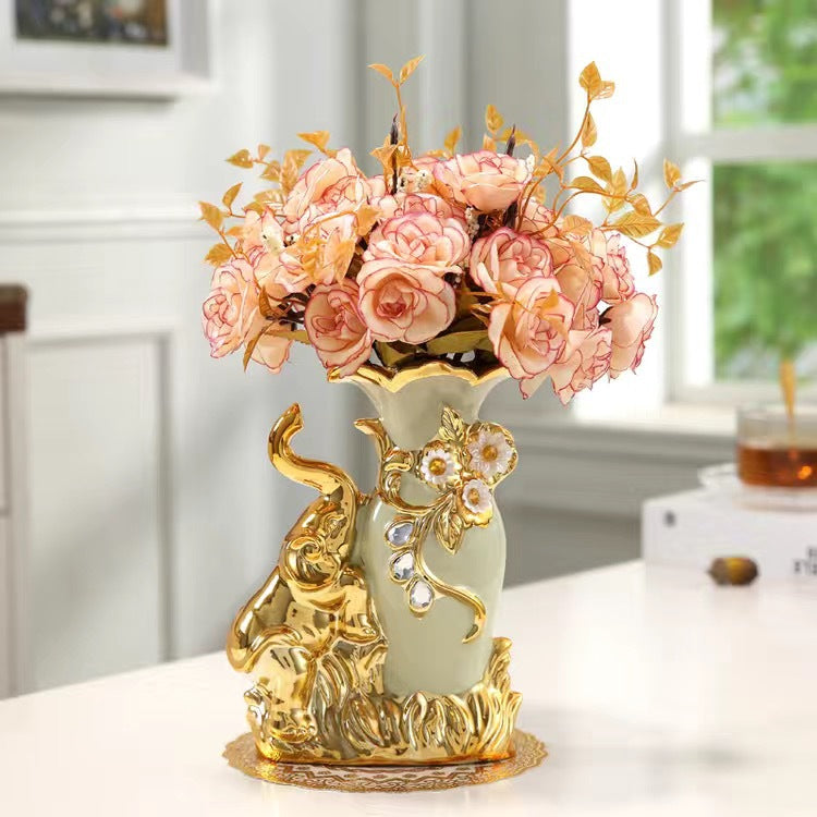 Ceramic Countertop Vase with Silk Flower Bouquet