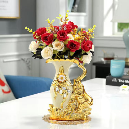 Ceramic Countertop Vase with Silk Flower Bouquet