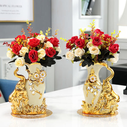 Ceramic Countertop Vase with Silk Flower Bouquet