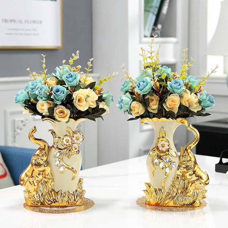 Ceramic Countertop Vase with Silk Flower Bouquet